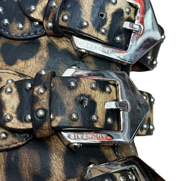 GIVENCHY Studded Leopard Print Buckle Leather Ankle Boot Size 36 - Picture 6 of 13